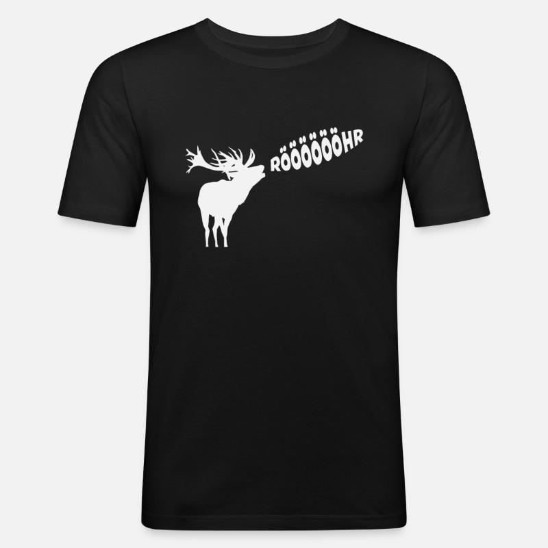 Röhrender Hirsch Tier Silhouette Geschenkidee - Männer Slim Fit T-Shirt - Schwarz