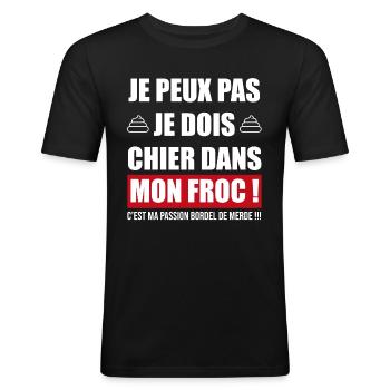 je peux pas chier dans mon froc | cadeau débile - T-shirt près du corps Homme - noir - Devant - Nik (191cm)