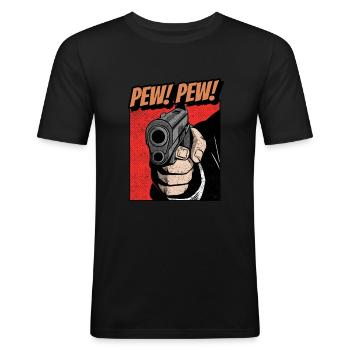 Pew Pew Pistole Comic - Männer Slim Fit T-Shirt - Schwarz - Vorne - Nik (191cm)