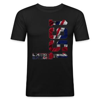 ÉDITION LIMITÉE ANGLETERRE 75E ANNIVERSAIRE 1951 UK - T-shirt près du corps Homme - noir - Devant - Nik (191cm)