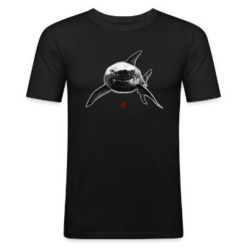 Flüchtiger Haifisch - Männer Slim Fit T-Shirt - Schwarz - Vorne - Nik (191cm)