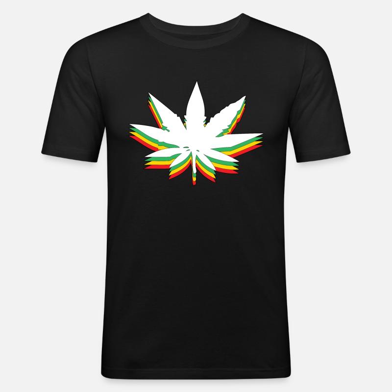 Weed Leaf - Männer Slim Fit T-Shirt - Schwarz
