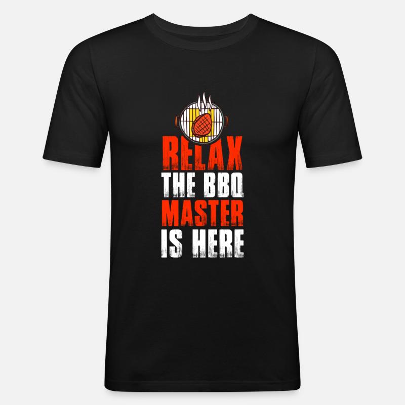 Relex The BBQ Master is Here - Männer Slim Fit T-Shirt - Schwarz