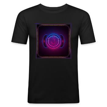 Neon Cyber Meditation psychedelisch Om Rave Goa - Männer Slim Fit T-Shirt - Schwarz - Vorne - Nik (191cm)