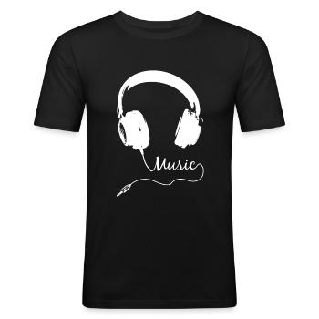 DJ Discjockey Kopfhörer Musik Rave Party Festival - Männer Slim Fit T-Shirt - Schwarz - Vorne - Nik (191cm)