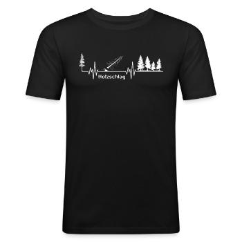 Holzschlag Waldherz Herzschlag Holzfäller Rhythmus - Männer Slim Fit T-Shirt - Schwarz - Vorne - Nik (191cm)