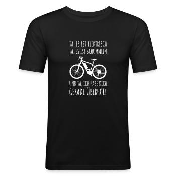 Lustiger Fahrrad Spruch E-Bike MTB Mountainbike - Männer Slim Fit T-Shirt - Schwarz - Vorne - Nik (191cm)