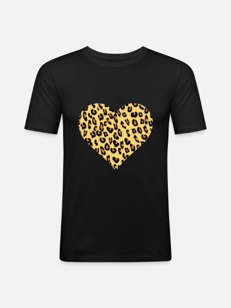 Leopard leopard fan leopard pattern heart - Men's Slim Fit T-Shirt - black