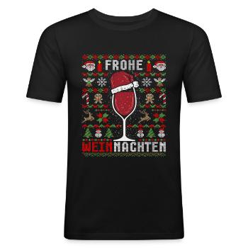 Ugly Christmas Wein Geschenk Weintrinker Rotwein - Männer Slim Fit T-Shirt - Schwarz - Vorne - Nik (191cm)