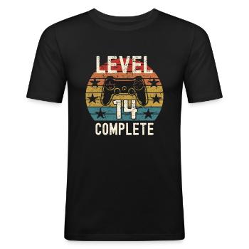 Gamer 14. Geburtstag Level 14 - Männer Slim Fit T-Shirt - Schwarz - Vorne - Nik (191cm)