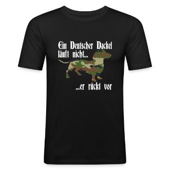 Dackelmotiv Dackel Damen Hund Herren Silhouette - Männer Slim Fit T-Shirt - Schwarz - Vorne - Nik (191cm)