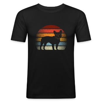 Bouledogue française Frenchie chien rétro - T-shirt près du corps Homme - noir - Devant - Nik (191cm)