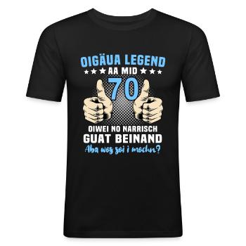 Allgäuer 70. Geburtstag 70 Jahre Allgäu - Männer Slim Fit T-Shirt - Schwarz - Vorne - Nik (191cm)
