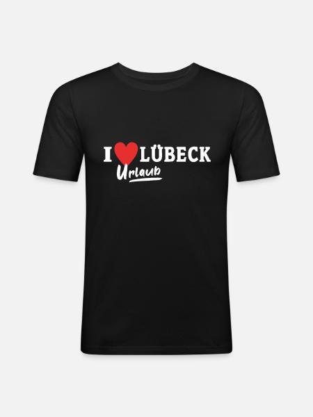 I Love Lübeck Liebe - Männer Slim Fit T-Shirt - Schwarz