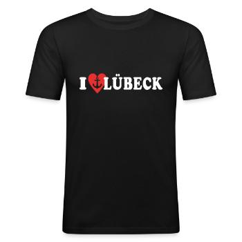 I Love Lübeck Liebe - Men's Slim Fit T-Shirt - black - Front - Nik (191cm)