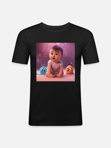 cute baby with creatures - Men's Slim Fit T-Shirt - black