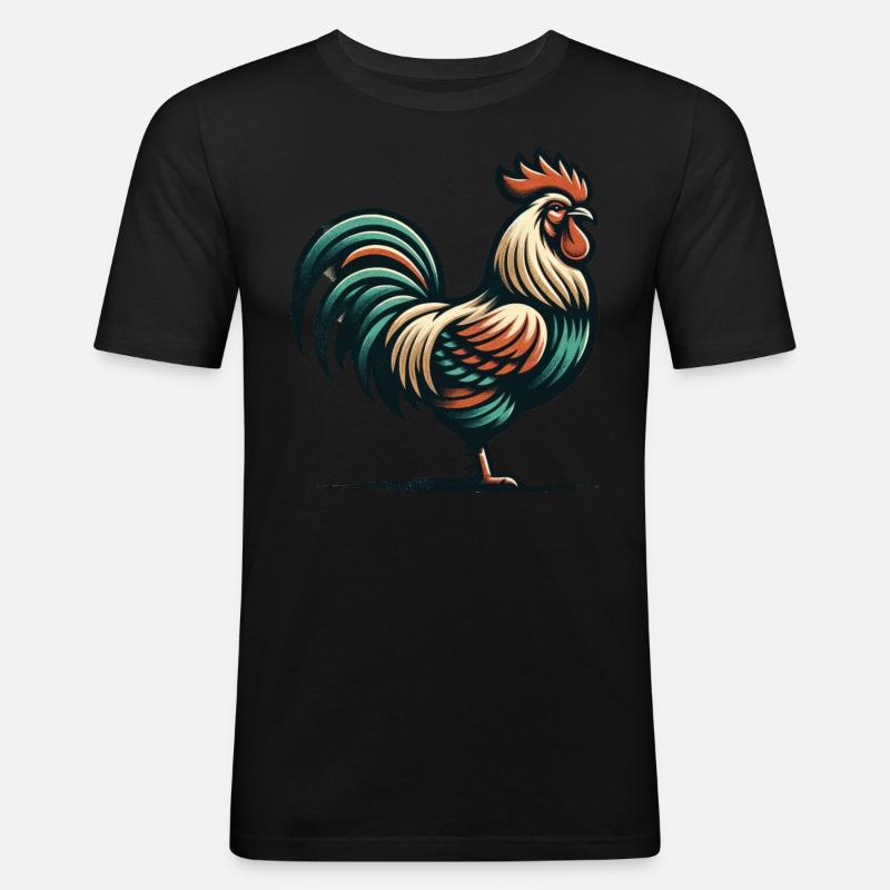 Breloque Coq Rustique - T-shirt près du corps Homme - noir