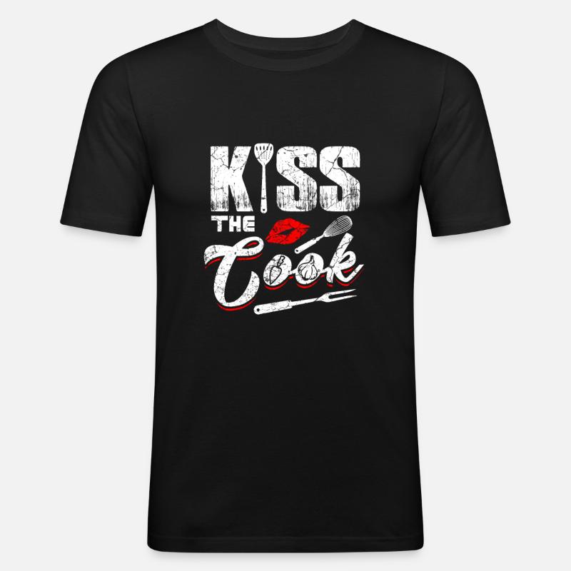 Küss den Koch - Männer Slim Fit T-Shirt - Schwarz