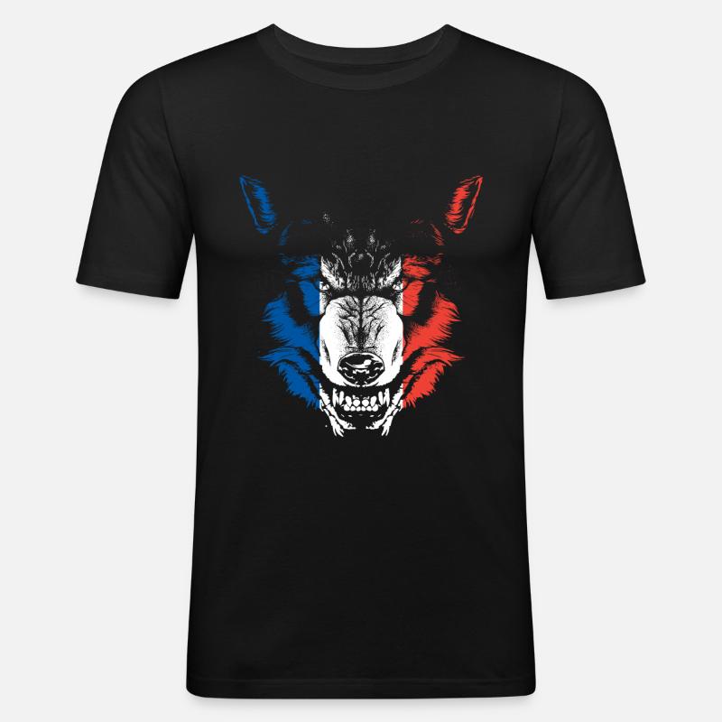 Frankreich Flagge Wolf - Männer Slim Fit T-Shirt - Schwarz