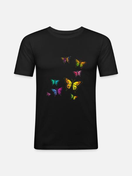 Bunte Schmetterlinge - Männer Slim Fit T-Shirt - Schwarz