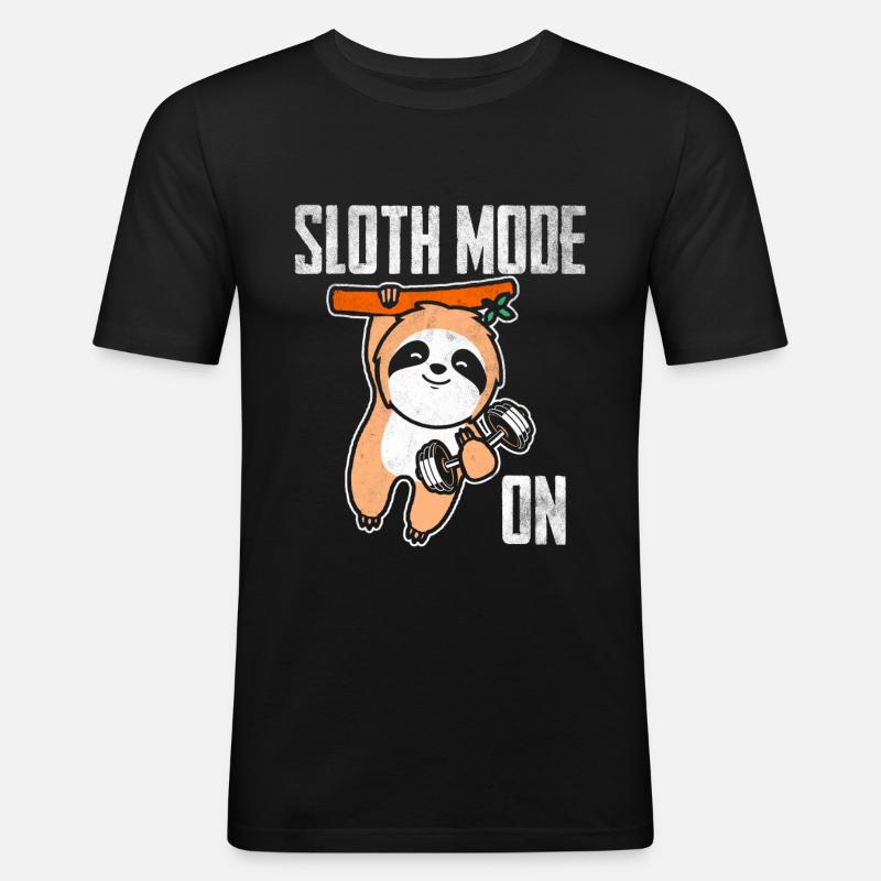 Faultier Modus an - Männer Slim Fit T-Shirt - Schwarz