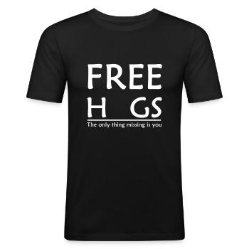 Free Hugs - Männer Slim Fit T-Shirt - Schwarz - Vorne - Nik (191cm)