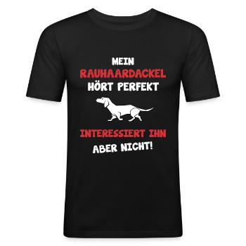 Rauhaarteckel Dackelfieber Geschenk - Männer Slim Fit T-Shirt - Schwarz - Vorne - Nik (191cm)