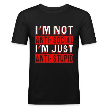 Anti dumm - Männer Slim Fit T-Shirt - Schwarz - Vorne - Nik (191cm)