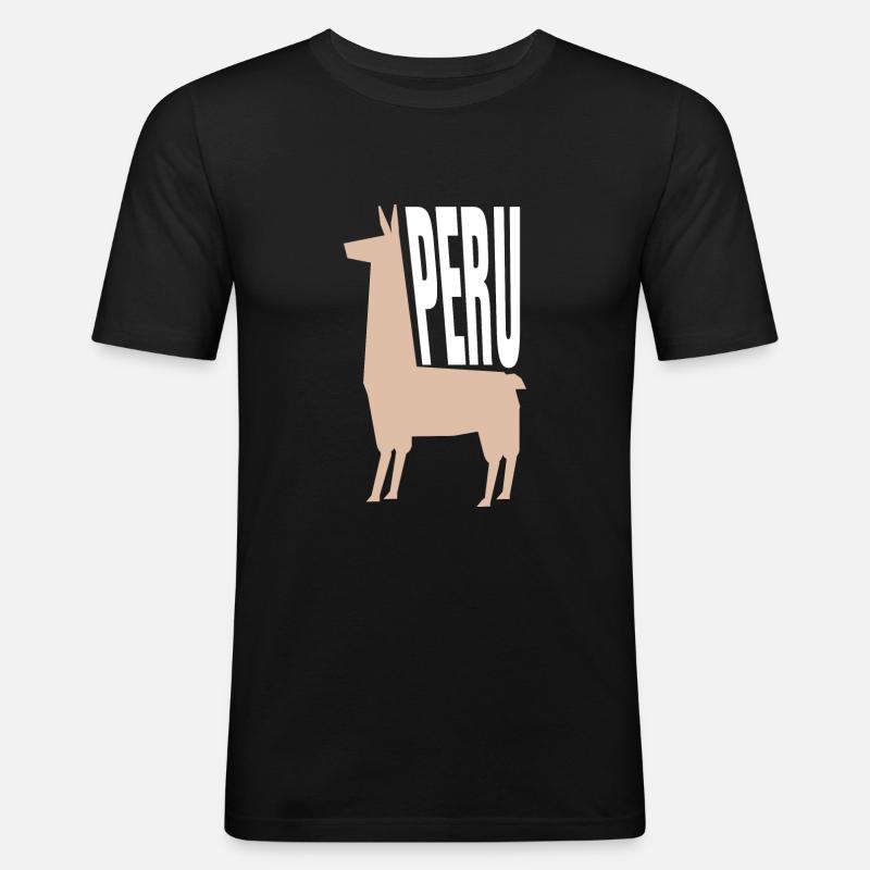 Peru Lama - Männer Slim Fit T-Shirt - Schwarz