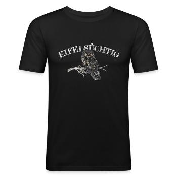 Eifelsüchtig - Eule - für dunkle Shirts - Männer Slim Fit T-Shirt - Schwarz - Vorne - Nik (191cm)