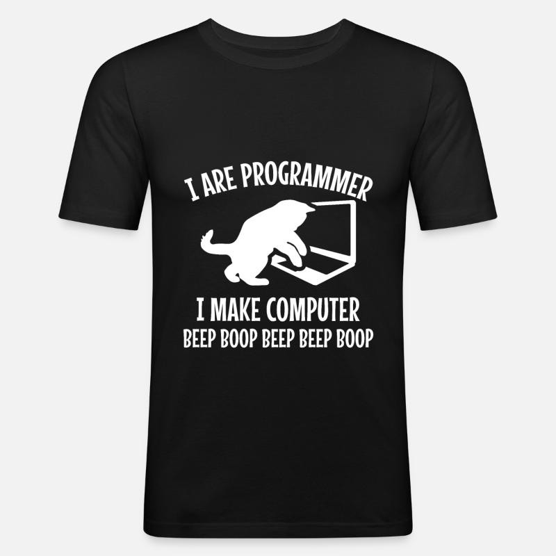 Programmierer Katze Geschenk Programmieren Mitze - Männer Slim Fit T-Shirt - Schwarz