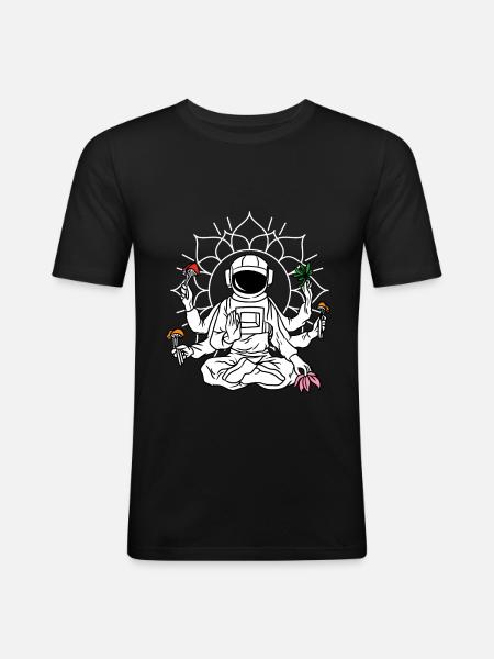 Astronaute Magic Mushrooms Psychedelic LSD - T-shirt près du corps Homme - noir