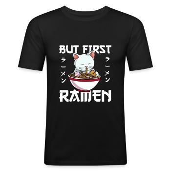 But First Ramen Cat Lover Kitty Owner Japonais - T-shirt près du corps Homme - noir - Devant - Nik (191cm)