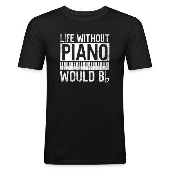 La vie sans piano serait Bb - pianiste piano - T-shirt près du corps Homme - noir - Devant - Nik (191cm)
