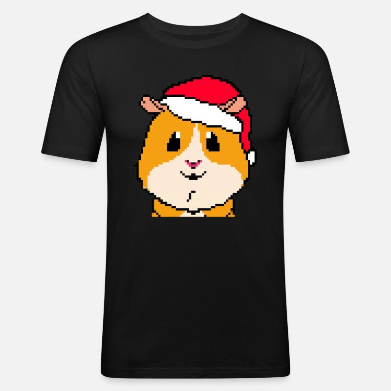 Cochon d’Inde Pixel Joyeux Noël - T-shirt près du corps Homme - noir