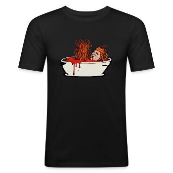 Taufe Badewanne Spaghetti - Atheist Atheismus - Männer Slim Fit T-Shirt - Schwarz - Vorne - Nik (191cm)