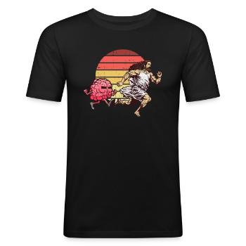 Jesus is chased by brain - Atheist Atheism - Men's Slim Fit T-Shirt - black - Front - Nik (191cm)