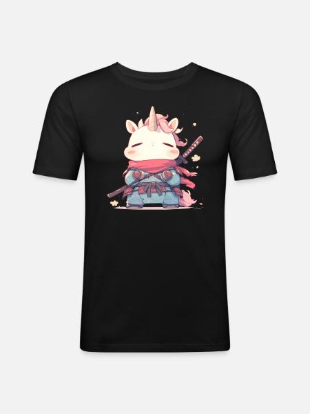 Einhorn Kawaii Japanisch - Männer Slim Fit T-Shirt - Schwarz