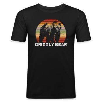 Grizzli Ours brun - T-shirt près du corps Homme - noir - Devant - Nik (191cm)