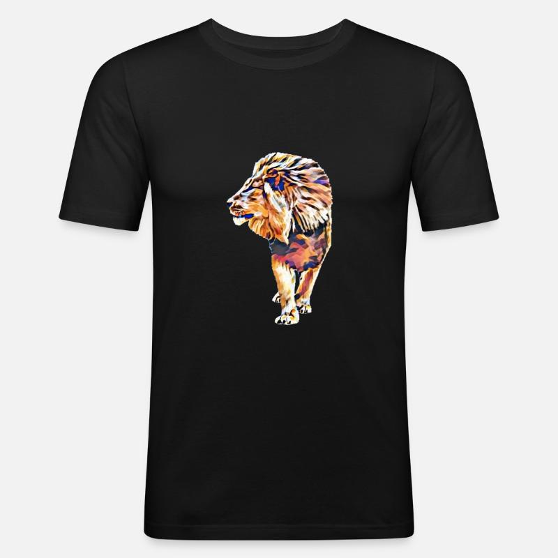 Löwe - Männer Slim Fit T-Shirt - Schwarz