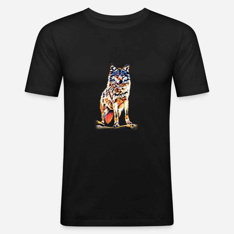 wolf - Slim Fit T-shirt herr - svart