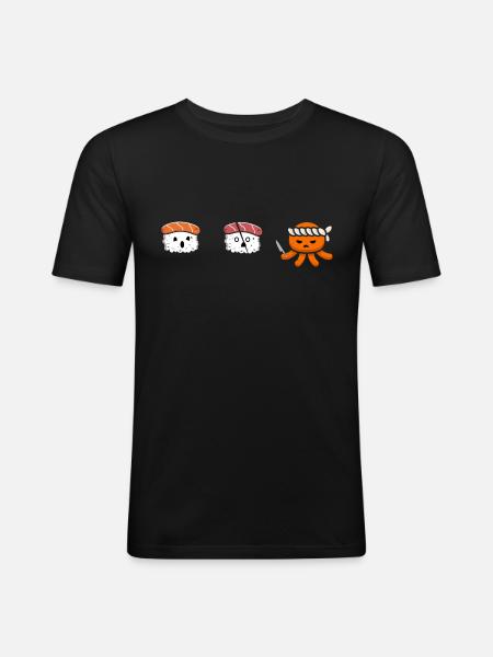 Sushi Ninja Angriff - Männer Slim Fit T-Shirt - Schwarz