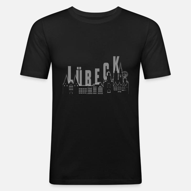 Lübecker Skyline - Männer Slim Fit T-Shirt - Schwarz