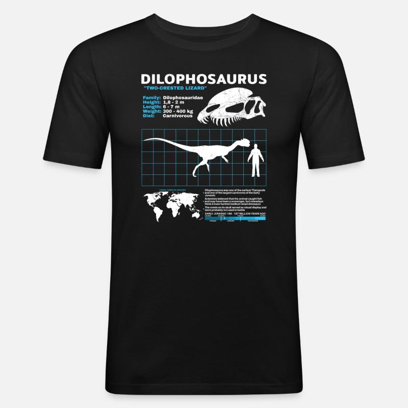 Dilophosaurus Datenblatt - Männer Slim Fit T-Shirt - Schwarz