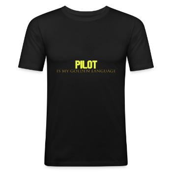 Pilot ist meine goldene Zunge - Männer Slim Fit T-Shirt - Schwarz - Vorne - Nik (191cm)