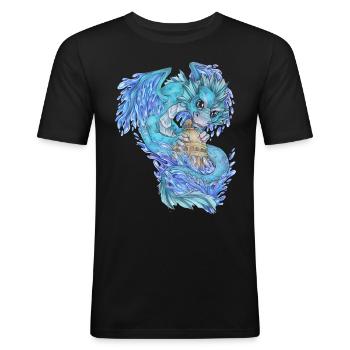 Niedlich Drache Phantasie Mythologie Wasser See - Männer Slim Fit T-Shirt - Schwarz - Vorne - Nik (191cm)
