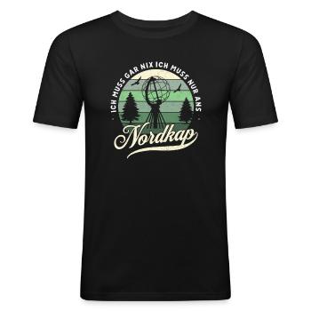 Norvège Norvège Cap Nord Nordkap - T-shirt près du corps Homme - noir - Devant - Nik (191cm)