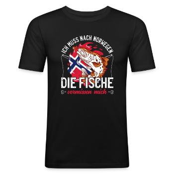 Ich muss nach Norwegen Norway Skandinavien Angler - Männer Slim Fit T-Shirt - Schwarz - Vorne - Nik (191cm)