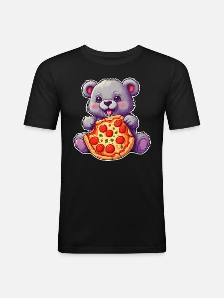 Teddy loves Pizza - Men's Slim Fit T-Shirt - black