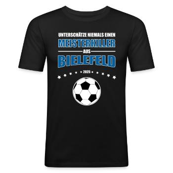 Pokal Meisterkiller Bielefeld 2025 Pokalfinale - Männer Slim Fit T-Shirt - Schwarz - Vorne - Nik (191cm)